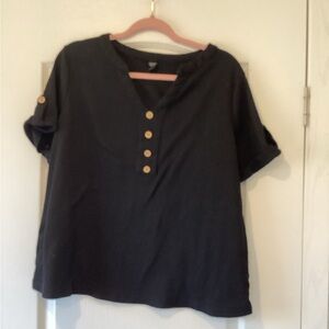 Emery Rose Women's Black Button-Front Short Sleeve Blouse 1XL EUC